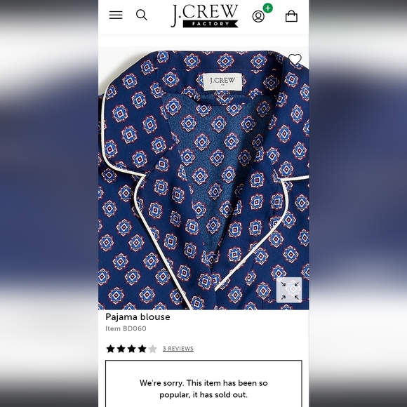 J. Crew Navy Printed Pajama Style Blouse Size XXL - Picture 5 of 10